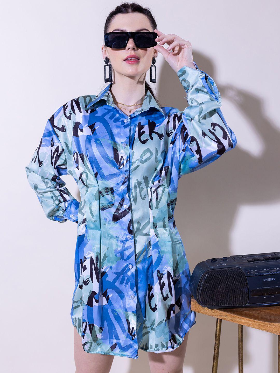 stylecast x hersheinbox typography graphic print satin finish shirt style mini dress