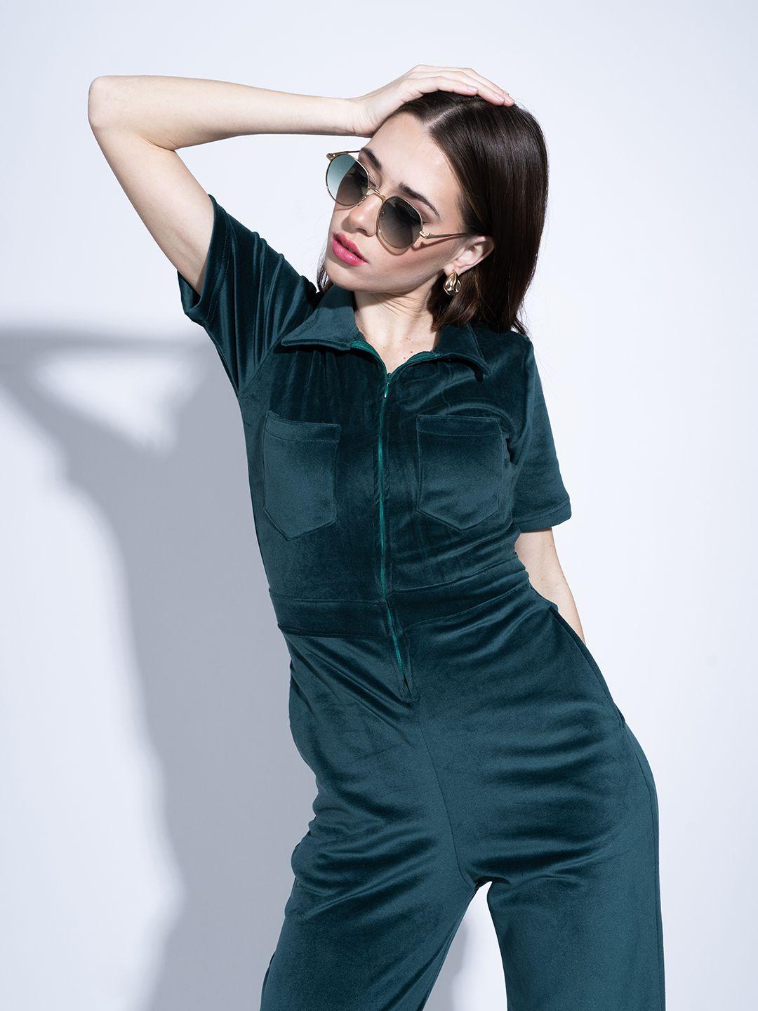 stylecast x hersheinbox velvet finish pocket detail jumpsuit