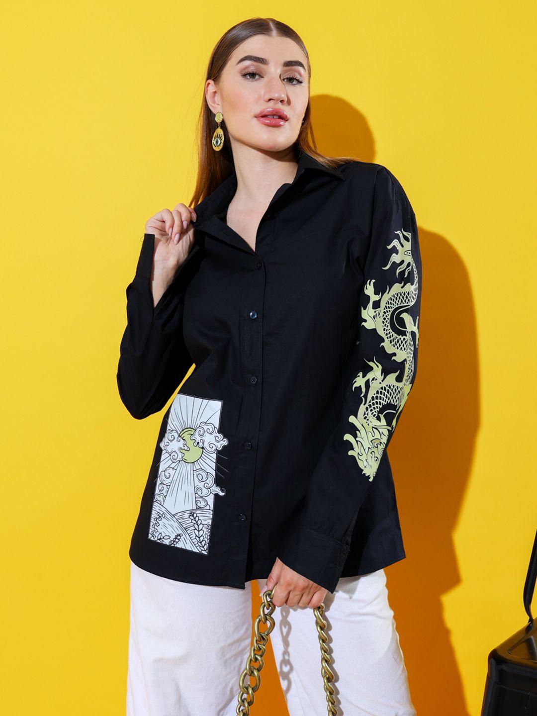 stylecast x hersheinbox women black comfort opaque printed casual shirt