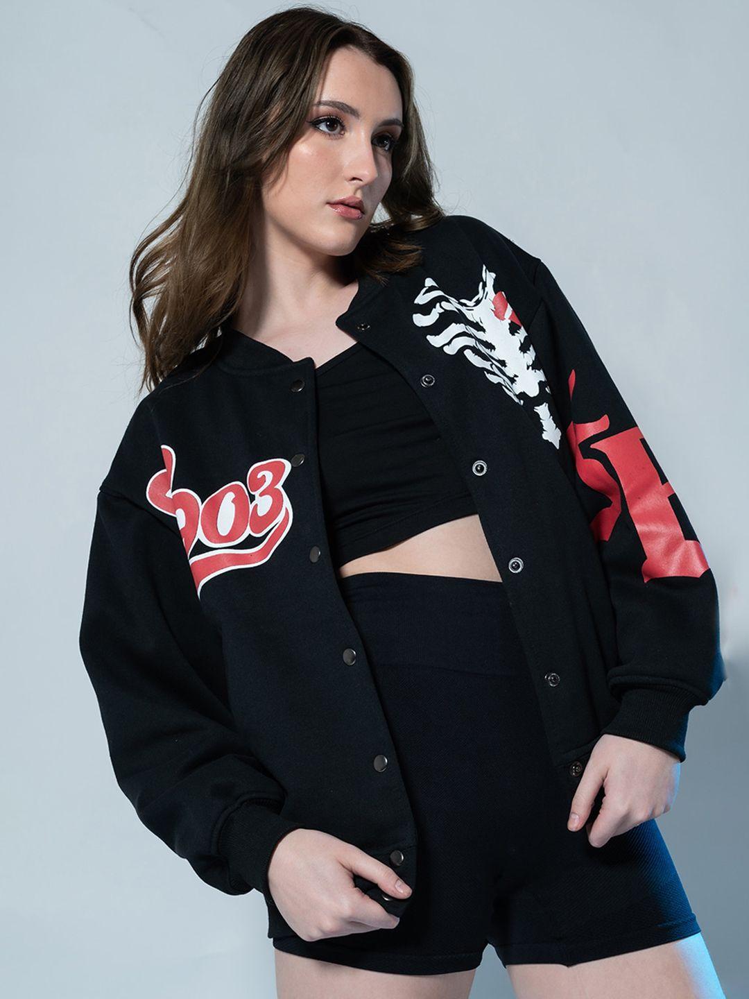 stylecast x hersheinbox women black fleece long sleeves varsity jacket