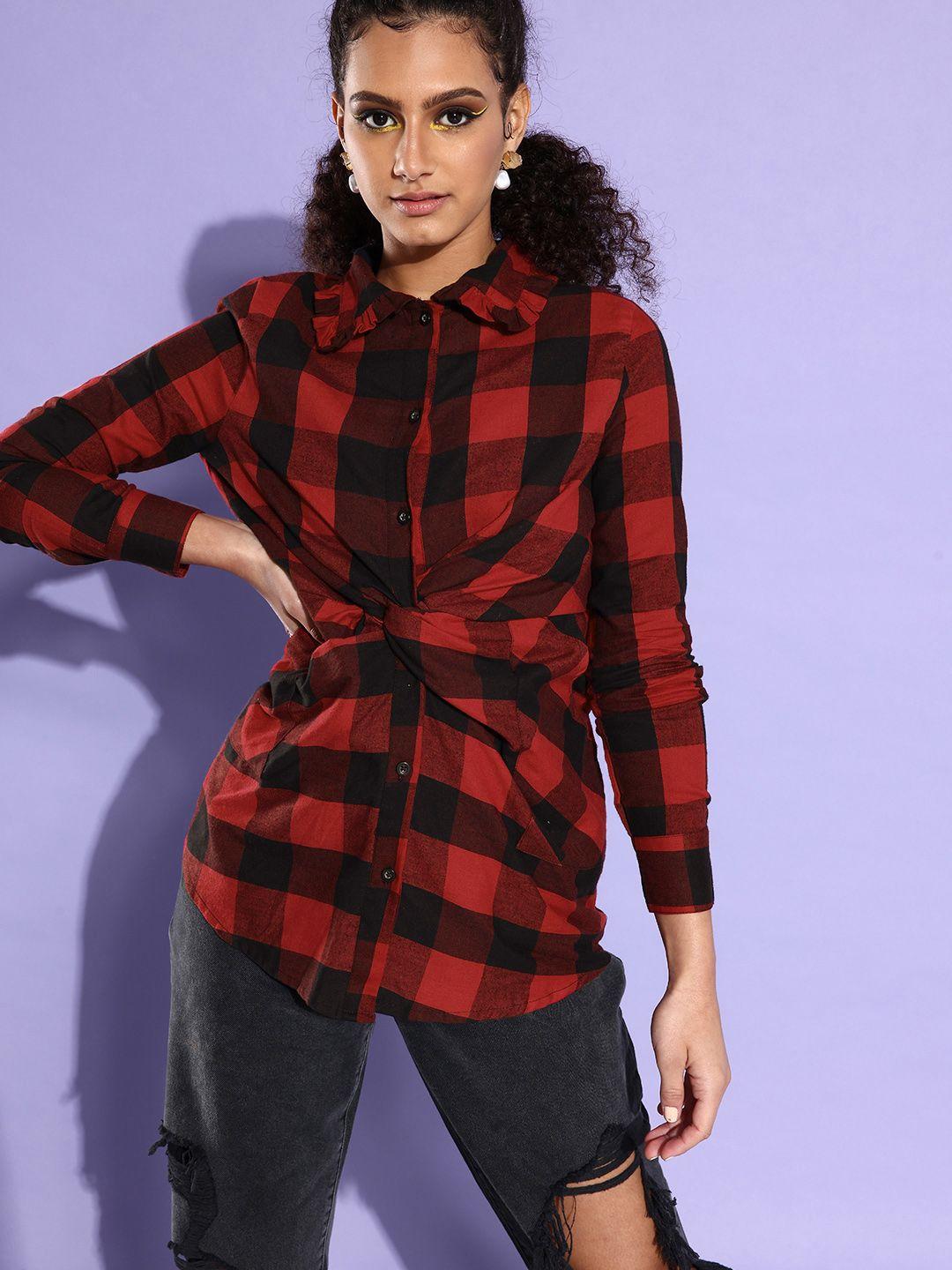 stylecast x hersheinbox women elegant red buffalo checks utility shirt