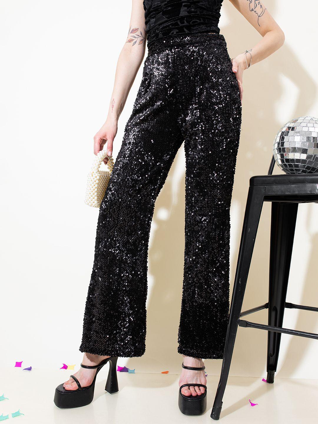 stylecast x hersheinbox women embellished sequined bootcut trousers