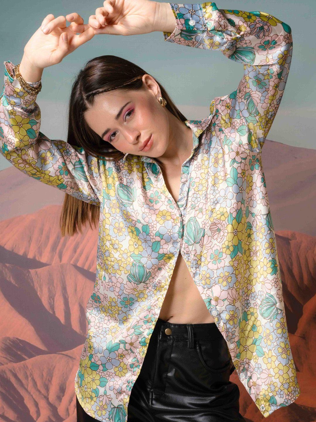 stylecast x hersheinbox women floral printed satin casual shirt