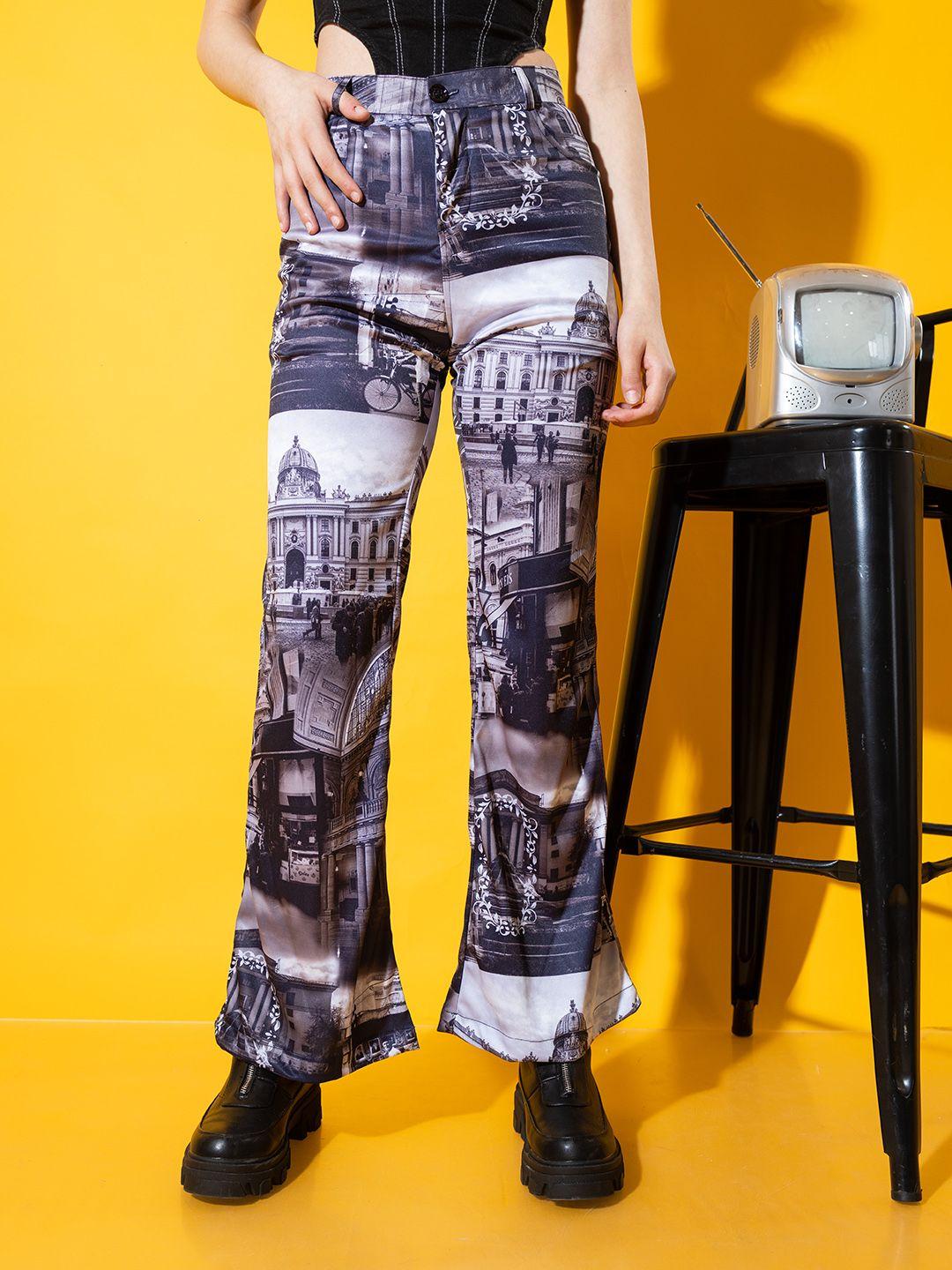 stylecast x hersheinbox women graphic printed high-rise bootcut trousers