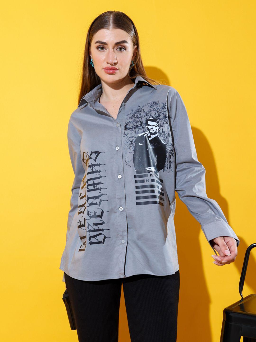 stylecast x hersheinbox women grey comfort opaque printed casual shirt