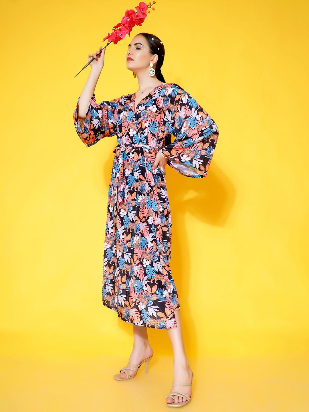 stylecast x hersheinbox women multicoloured tropical printed satin midi dress
