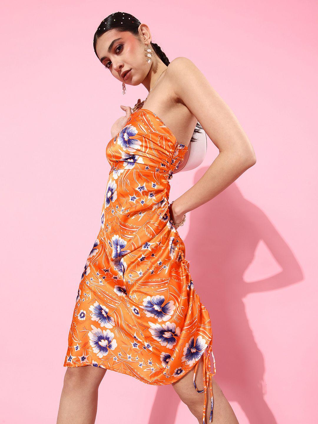 stylecast x hersheinbox women orange floral fluid tie-up dress