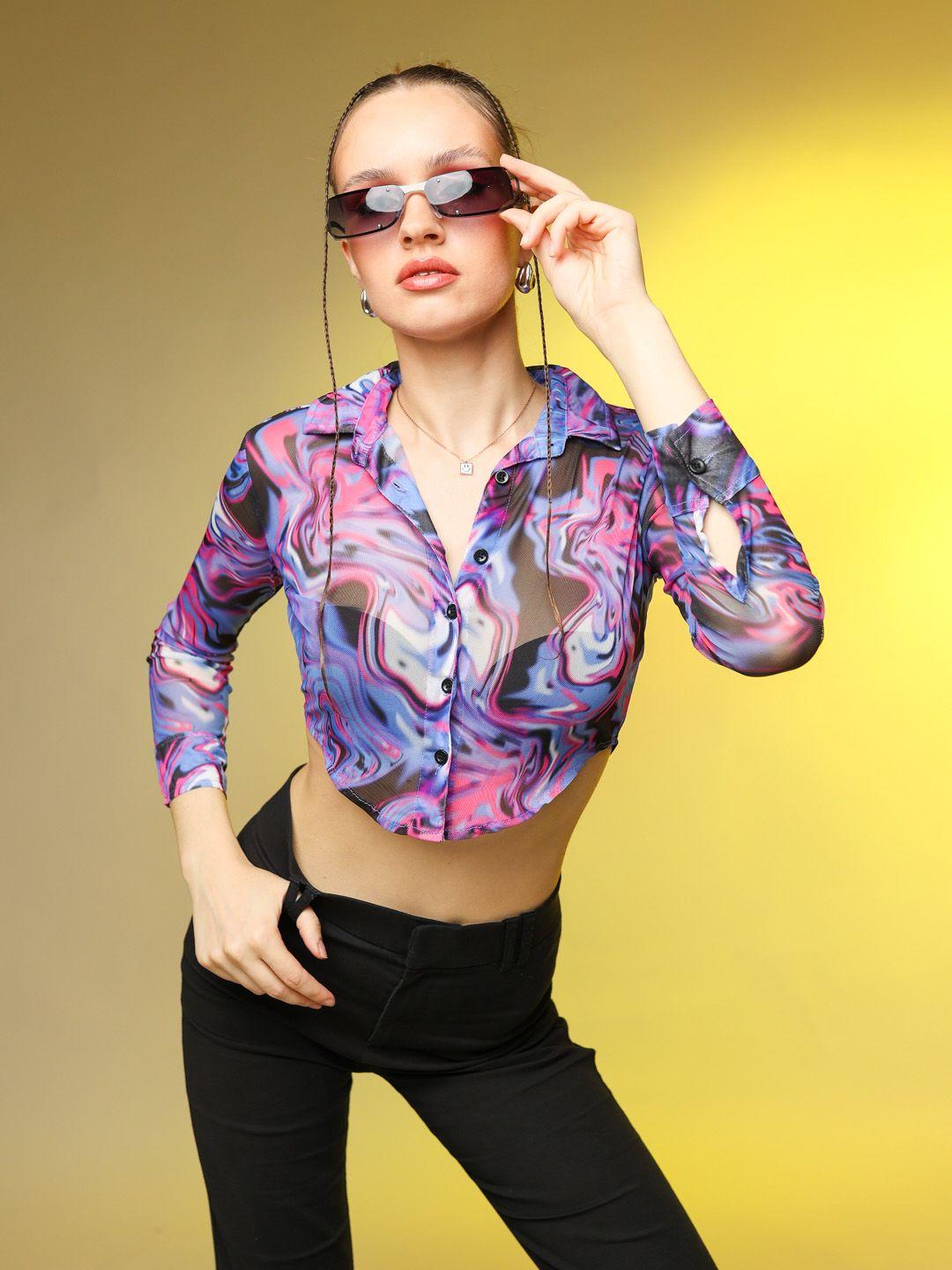 stylecast x hersheinbox women printed casual crop shirt