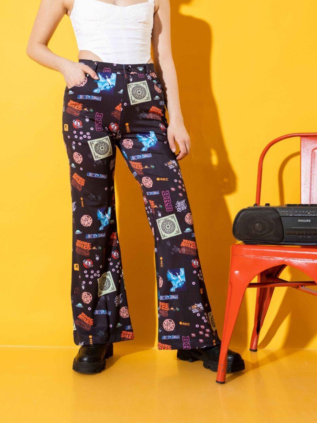 stylecast x hersheinbox women printed high rise bootcut trouser