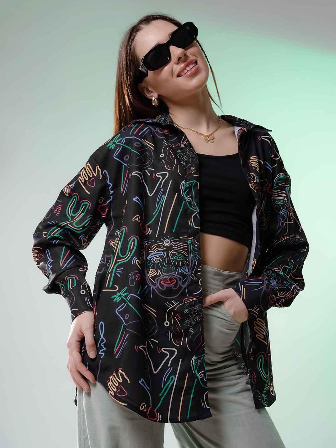 stylecast x hersheinbox women printed oversized casual shirt