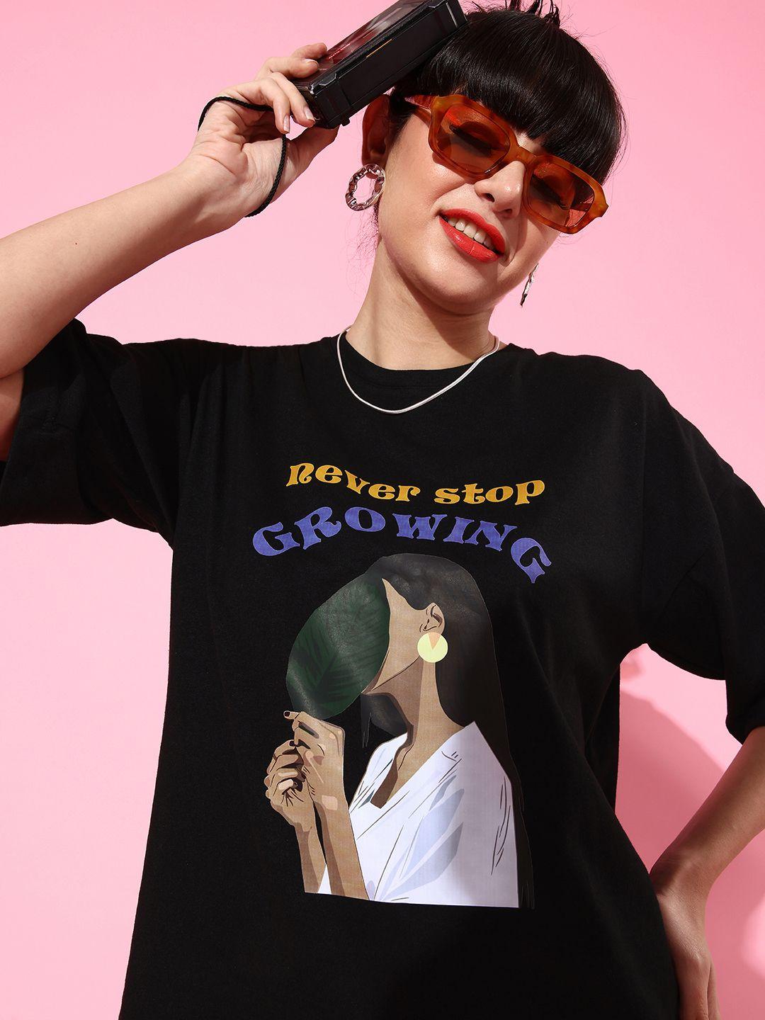 stylecast x hersheinbox women stylish black graphic joyful conversation tshirt