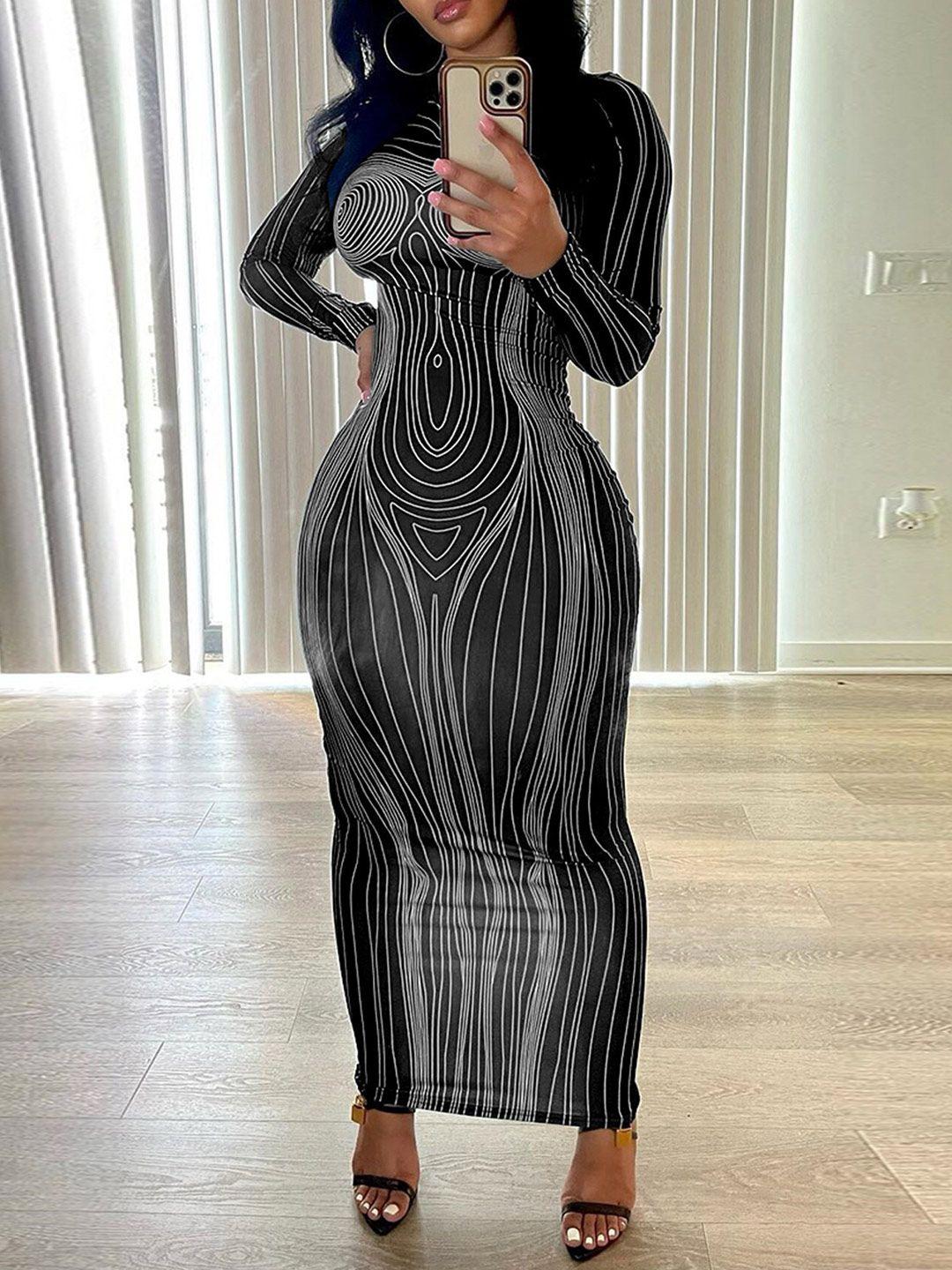 stylecast x kpop black striped bodycon maxi dress