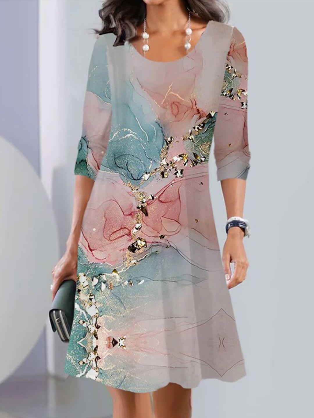 stylecast x kpop cream-coloured ethnic motifs print a-line dress