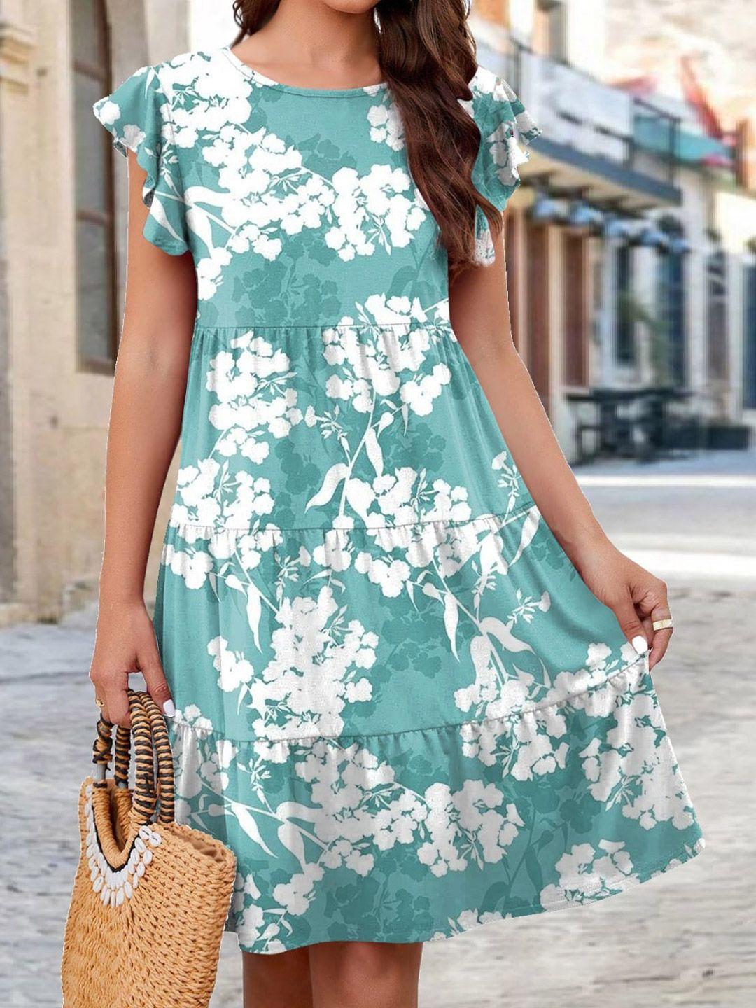 stylecast x kpop floral printed flutter sleeves gathered detailed fit & flare dress