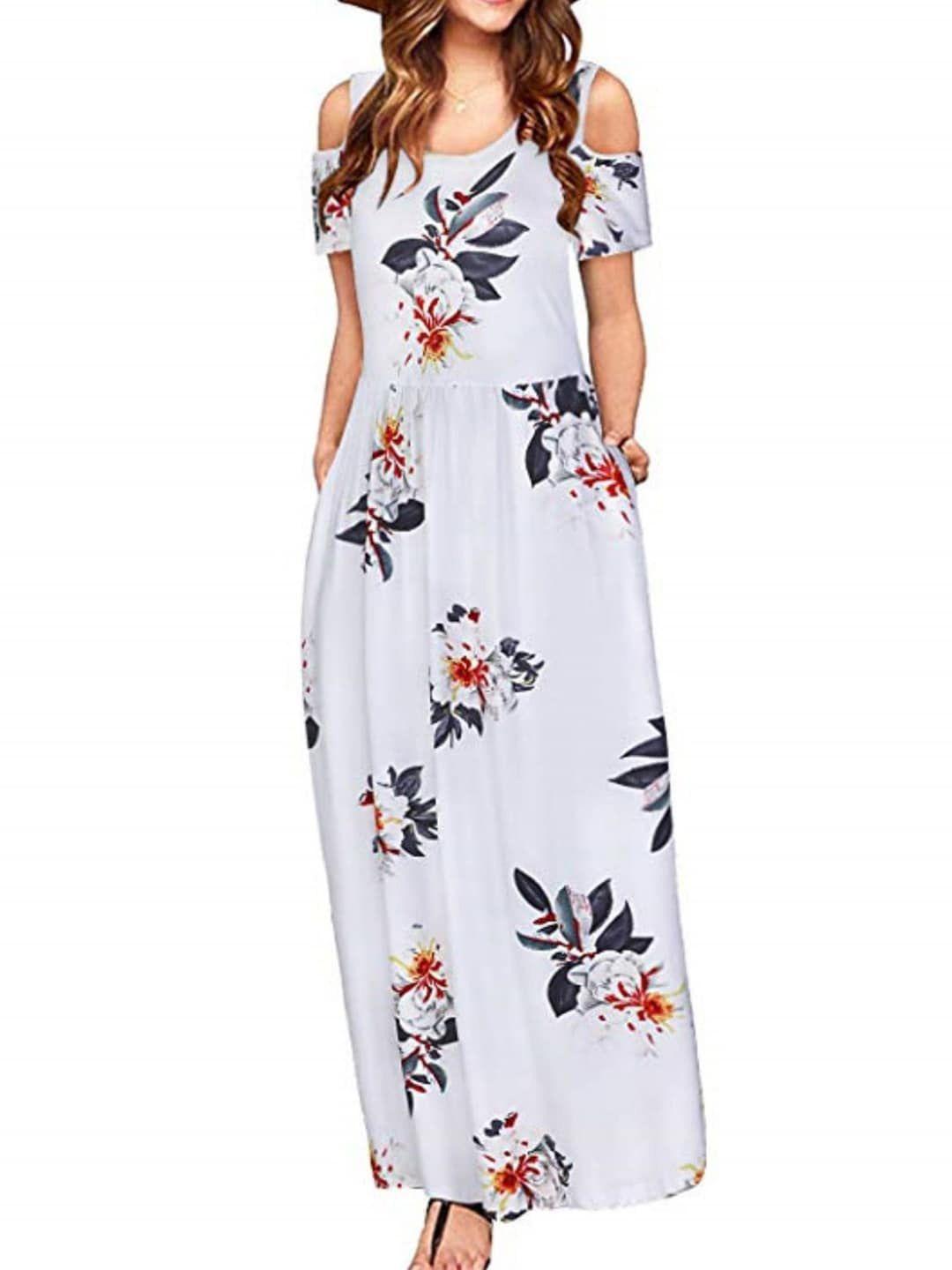 stylecast x kpop floral printed round neck cold-shoulder gathered party maxi dress