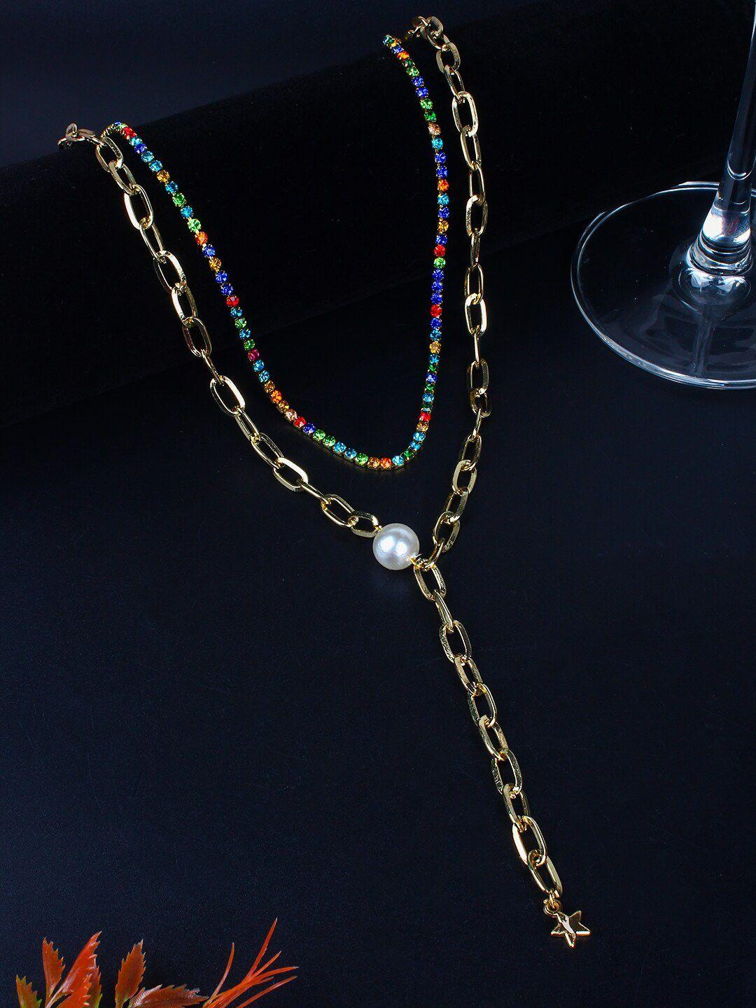 stylecast x kpop gold-toned & multicoloured brass gold-plated handcrafted necklace