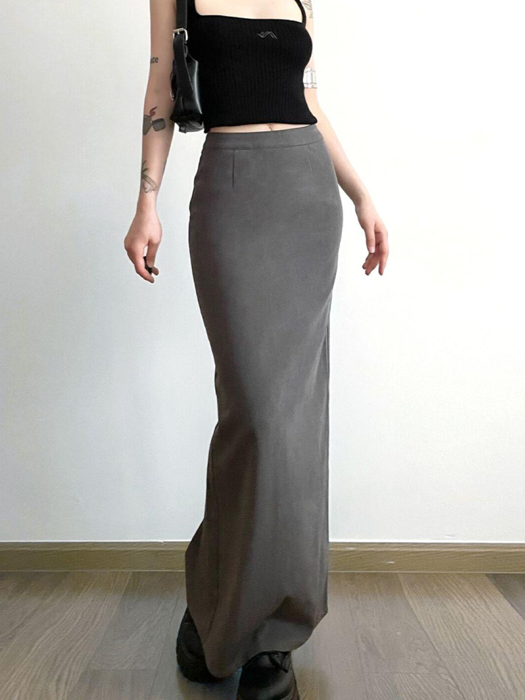 stylecast x kpop grey straight maxi skirt