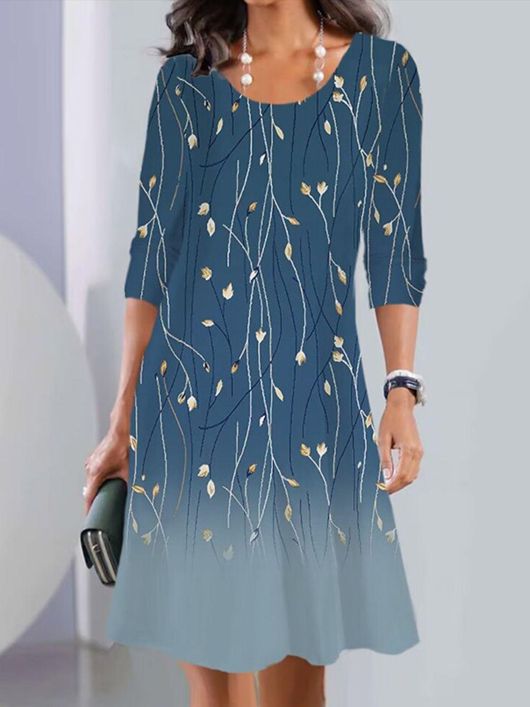 stylecast x kpop navy blue ethnic motifs print a-line dress