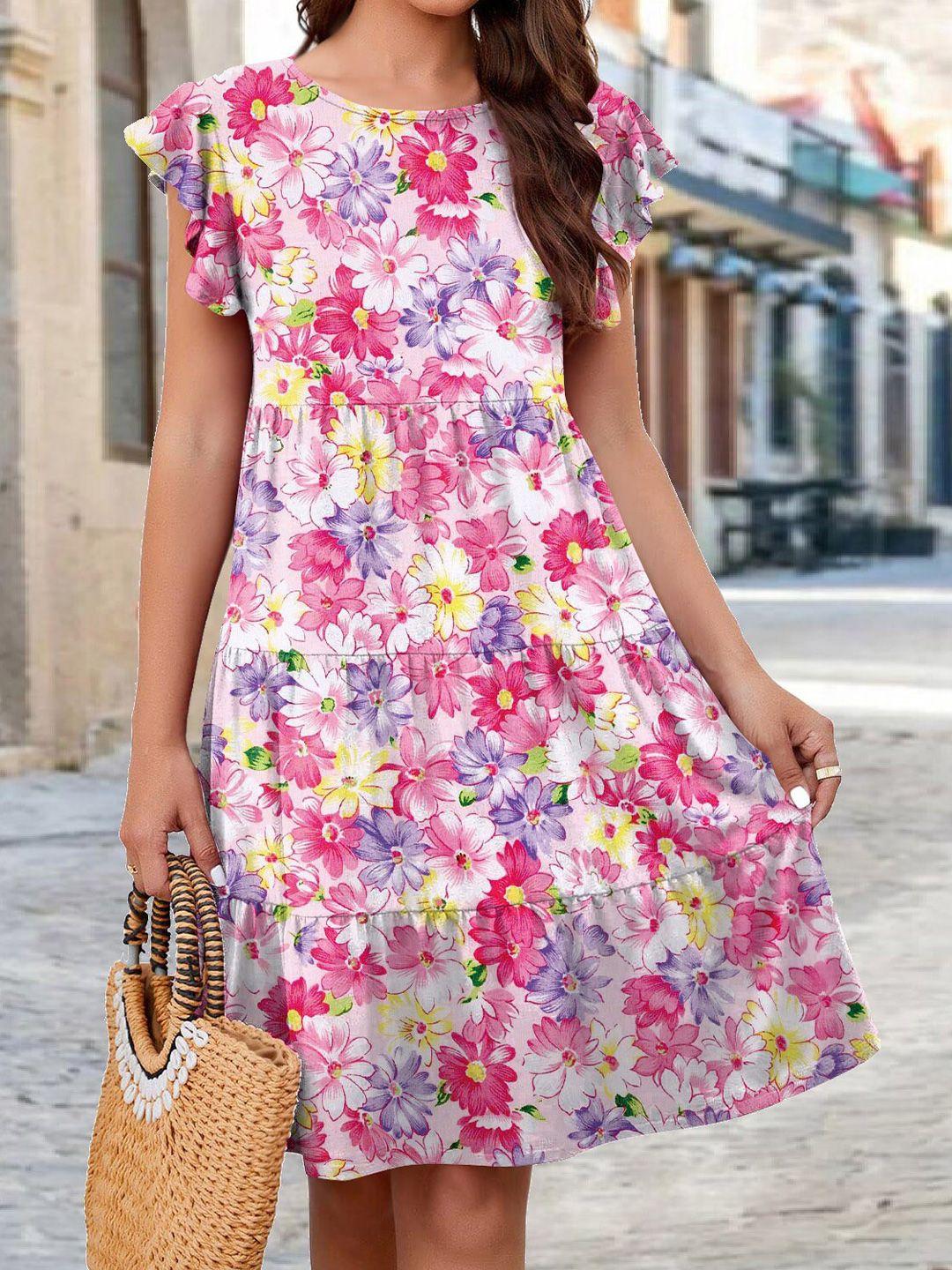 stylecast x kpop pink floral print a-line dress