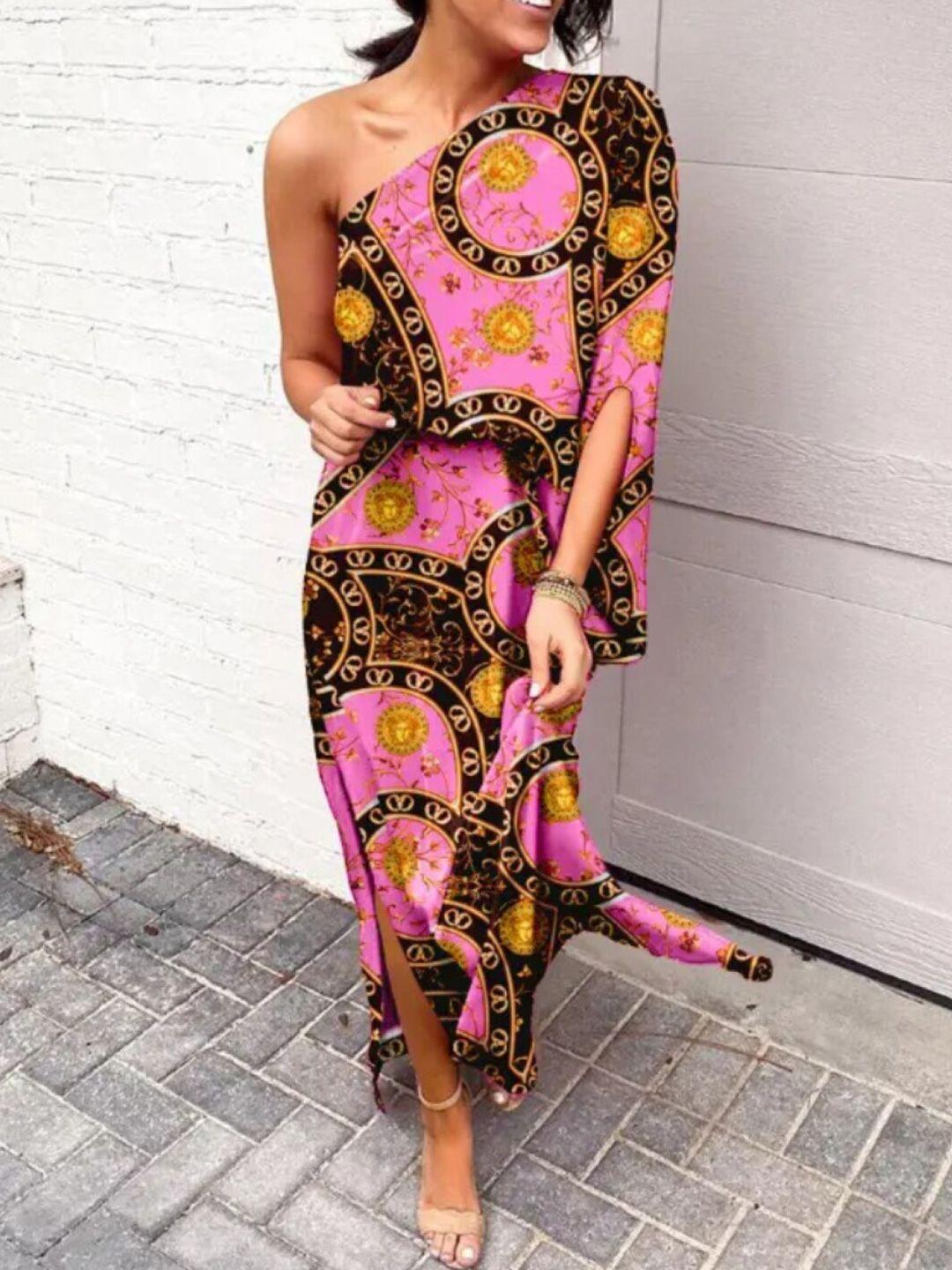 stylecast x kpop pink print maxi midi dress