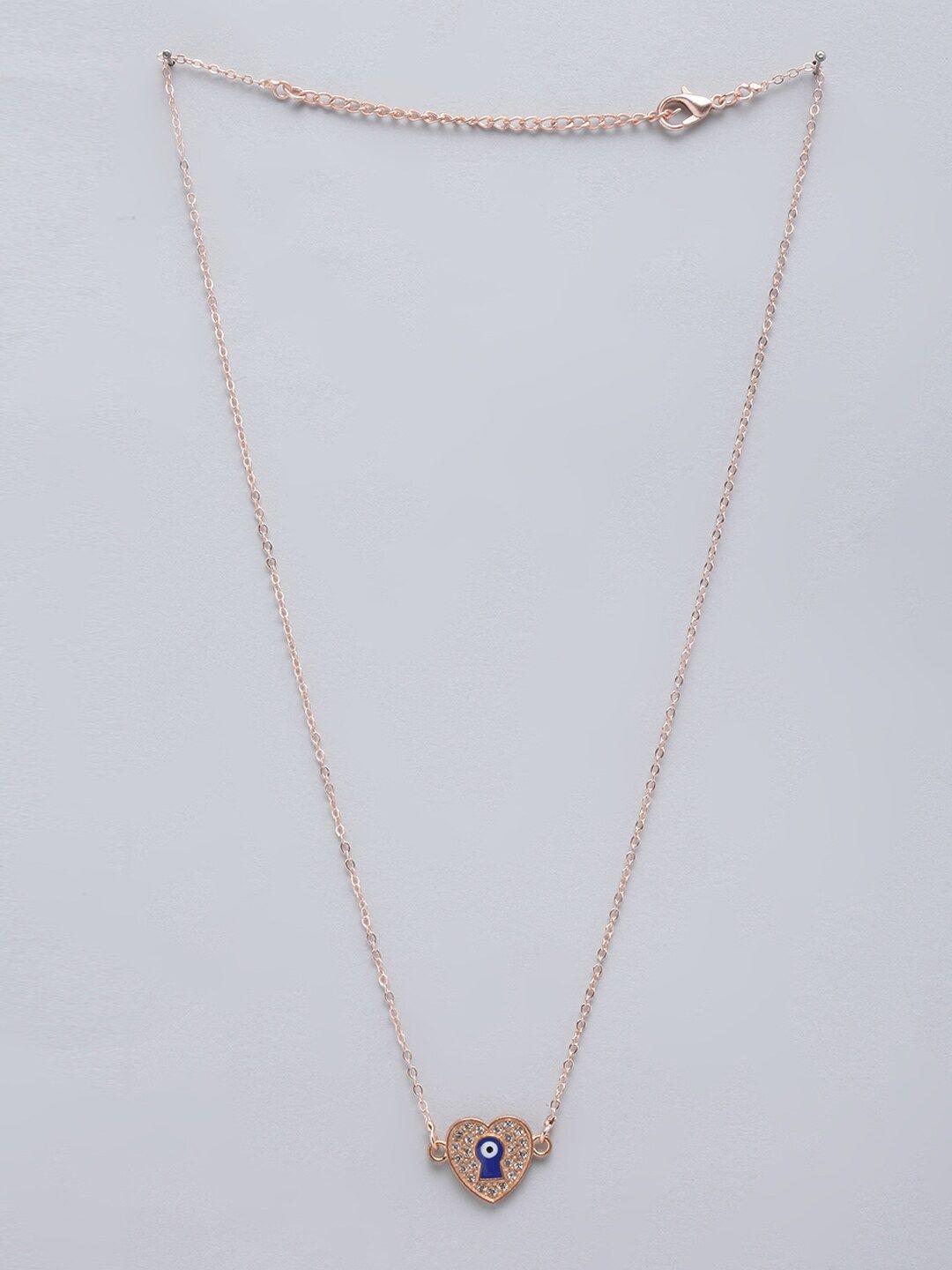 stylecast x kpop rose gold-toned rose gold-plated cz studded enamelled heart shaped chain