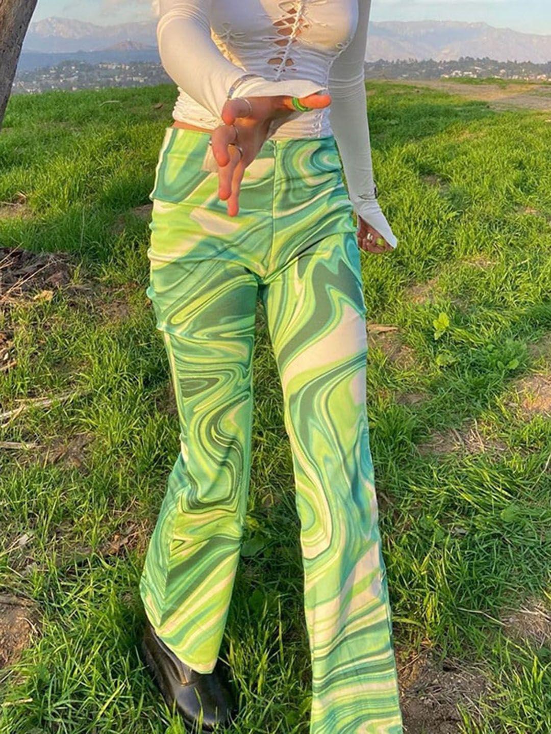 stylecast x kpop women green animal printed original trousers