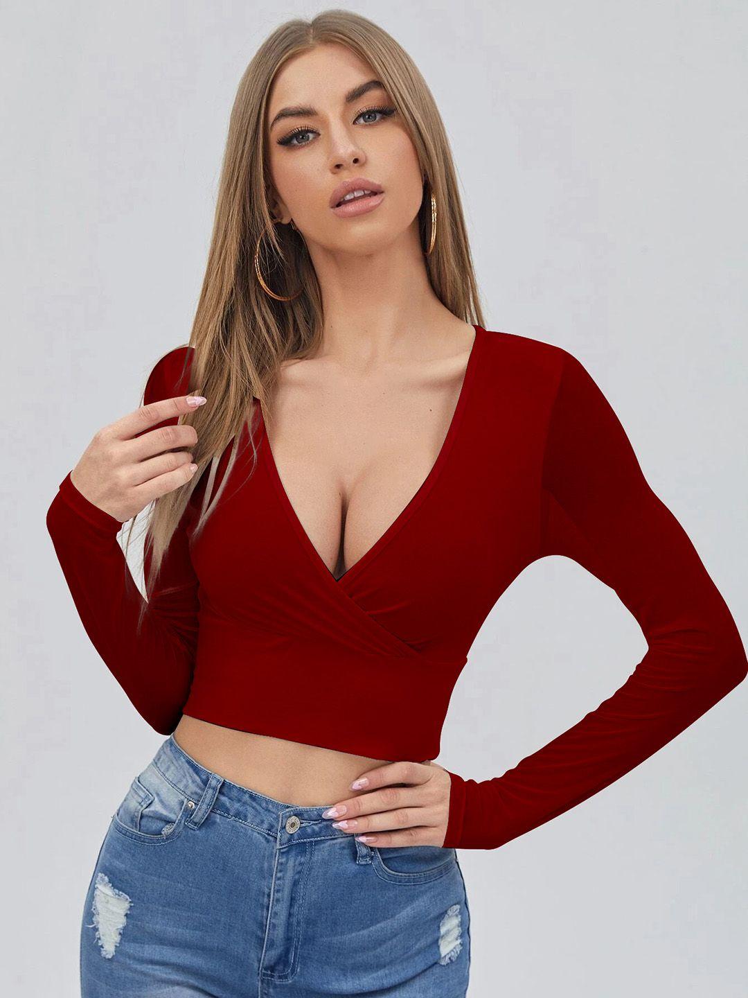 stylecast x slyck v-neck long sleeves wrap crop top