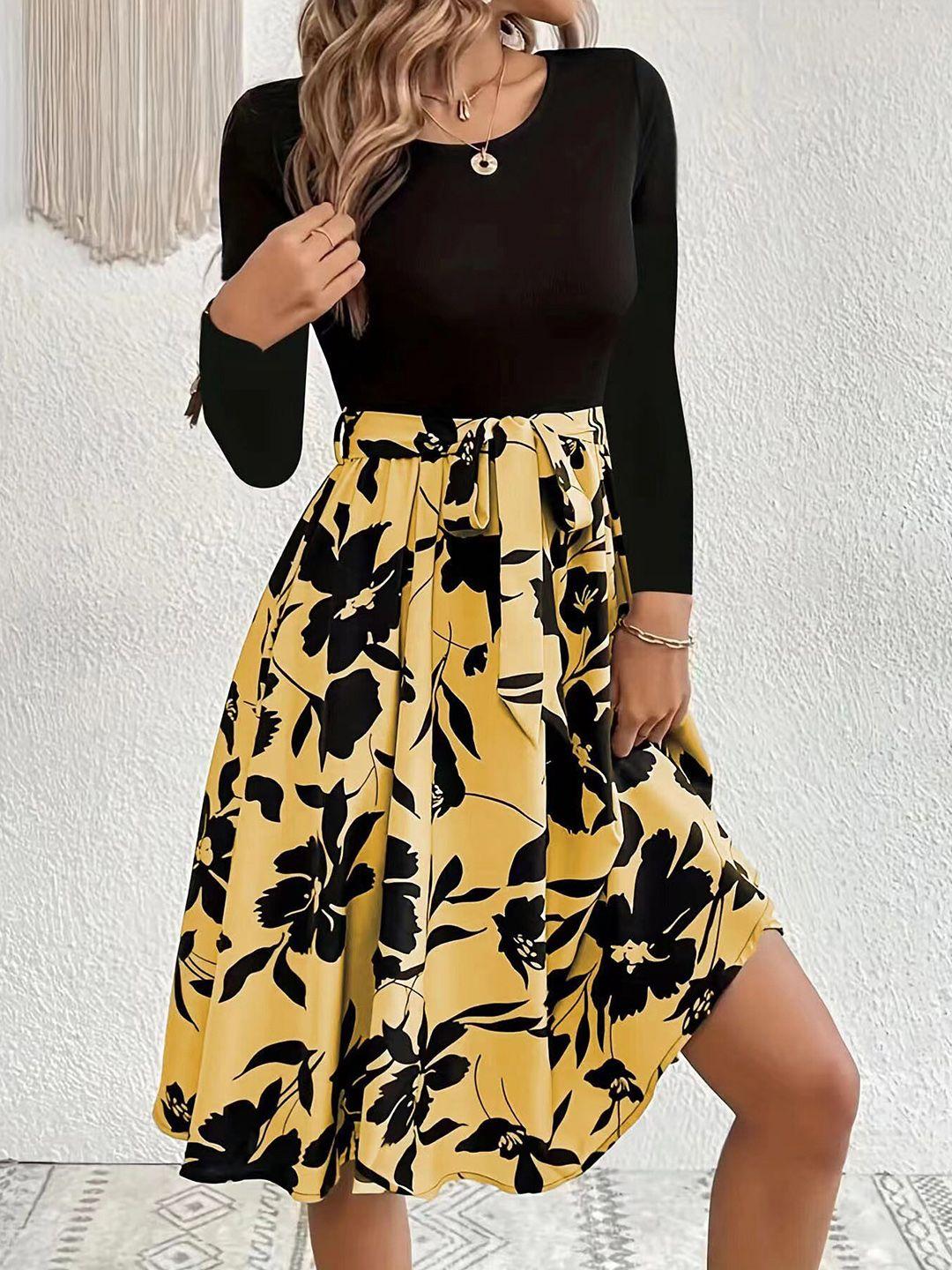 stylecast yellow & black print fit & flare dress