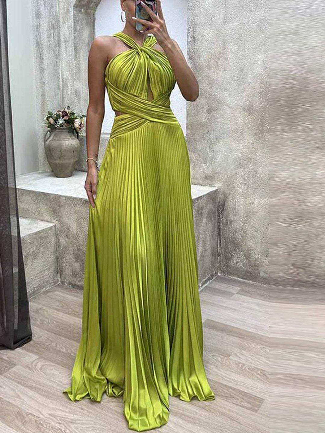 stylecast yellow & old moss green halter neck maxi dress