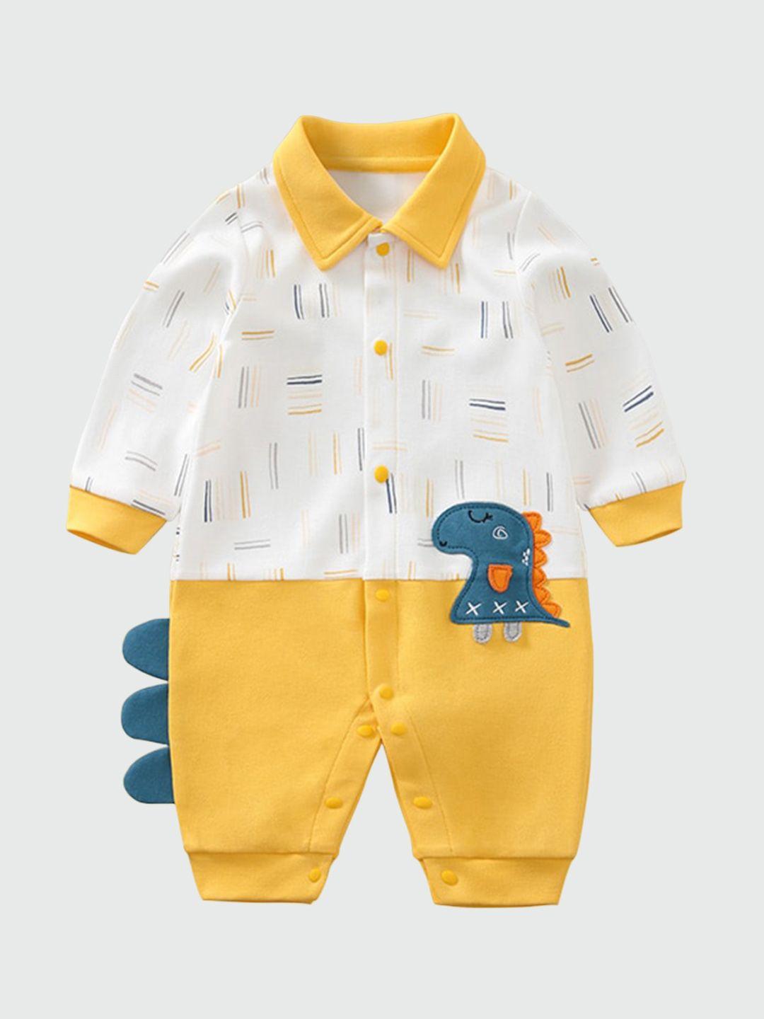 stylecast yellow & white infant boys abstarct printed shirt collar cotton romper