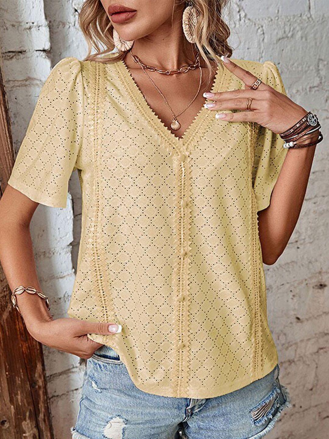 stylecast yellow flutter sleeve crochet top