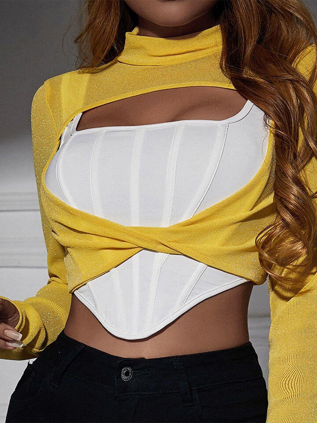 stylecast yellow high neck crop top