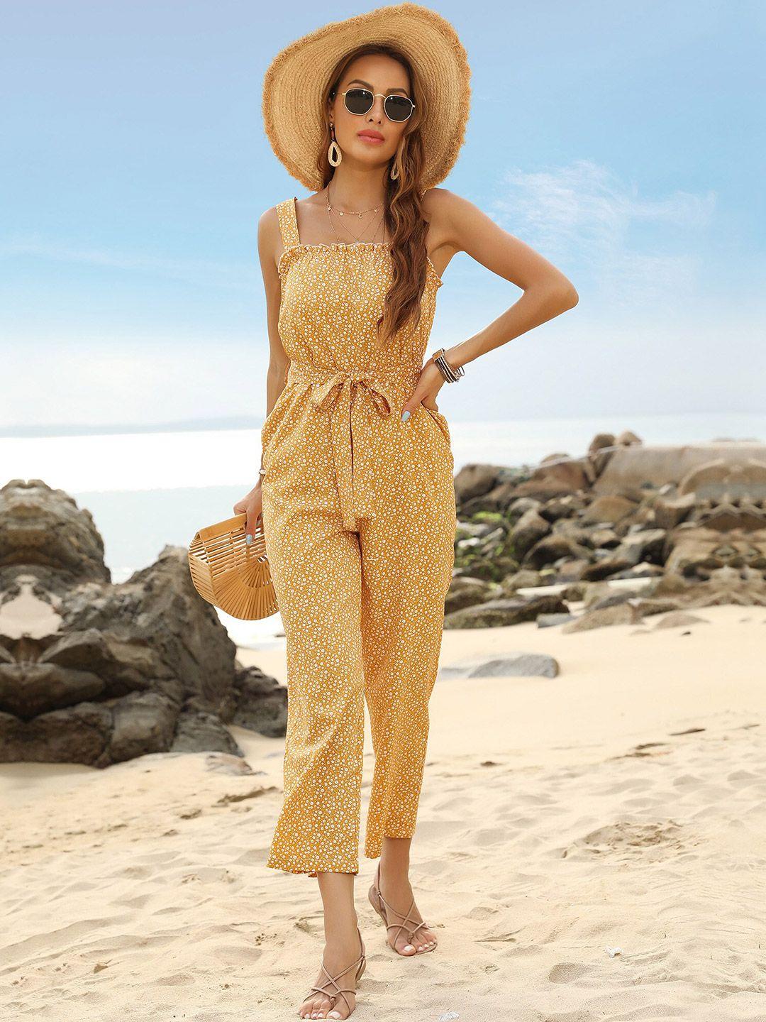 stylecast yellow printed shoulder straps basic jumpsuit