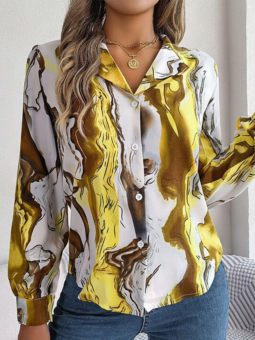 stylecast yellow regular fit abstract printed casual shirt