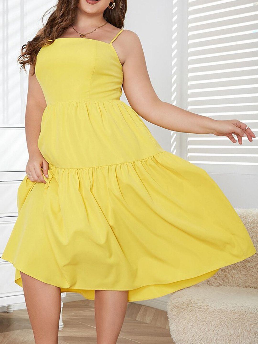 stylecast yellow shoulder straps tiered fit & flare dress