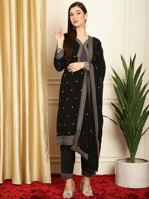 stylee lifestyle black embroidered unstitched dress material