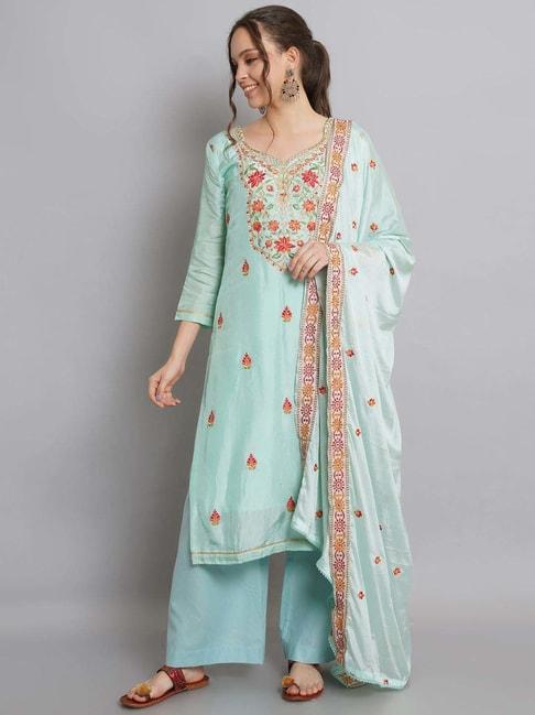 stylee lifestyle blue embroidered unstitched dress material