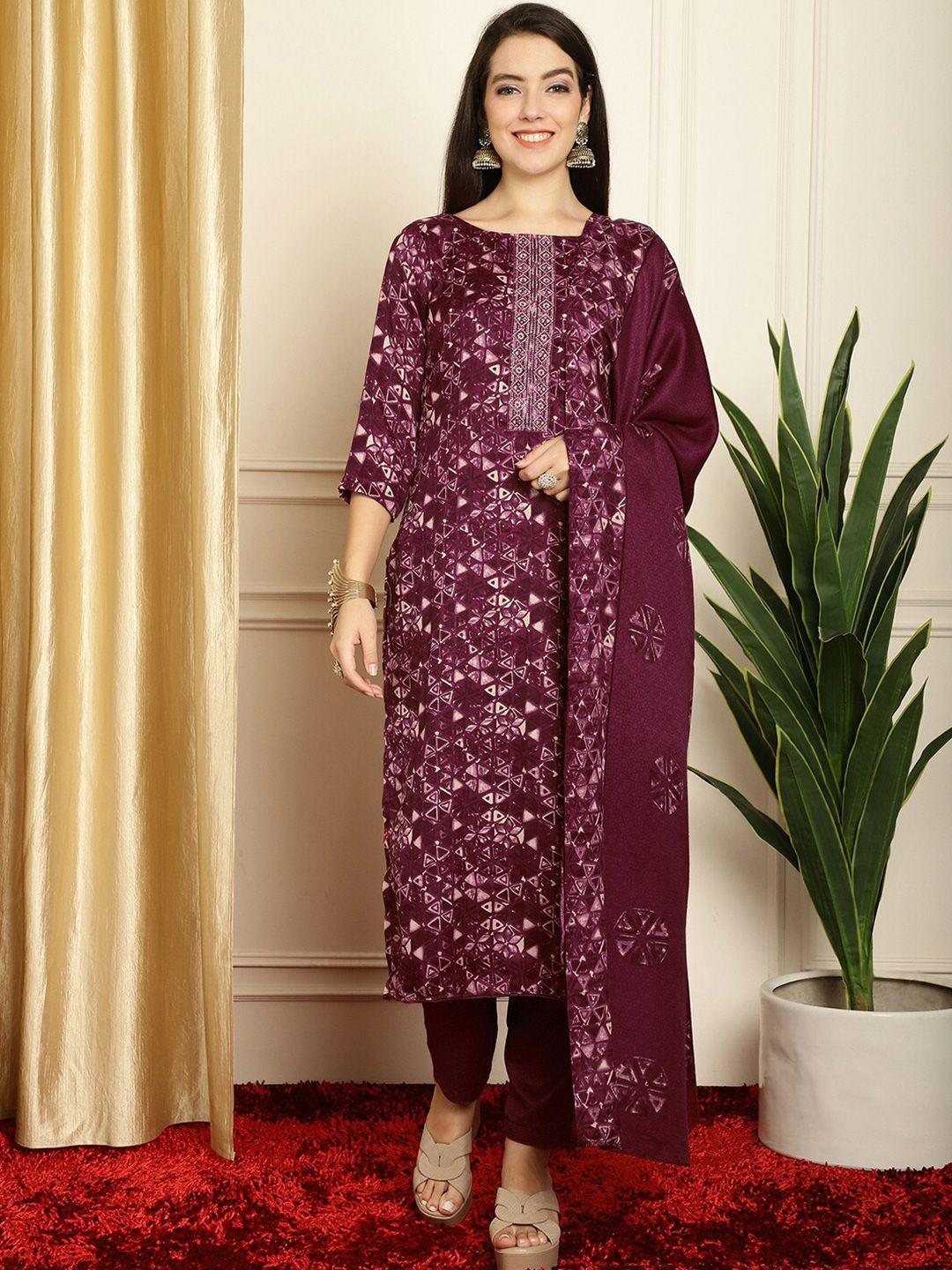 stylee lifestyle burgundy printed unstitched dress material