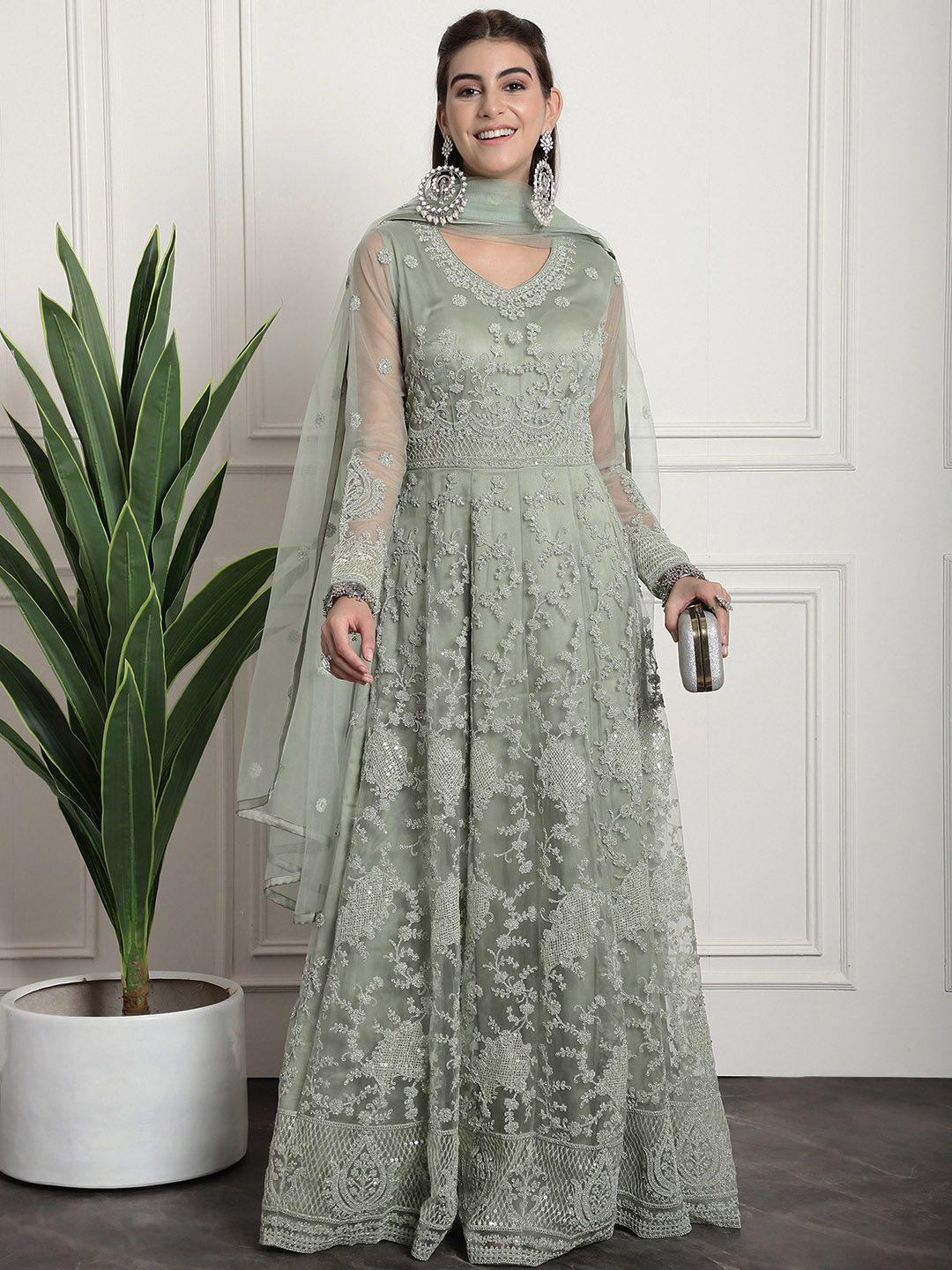 stylee lifestyle floral embroidered semi-stitched dress material