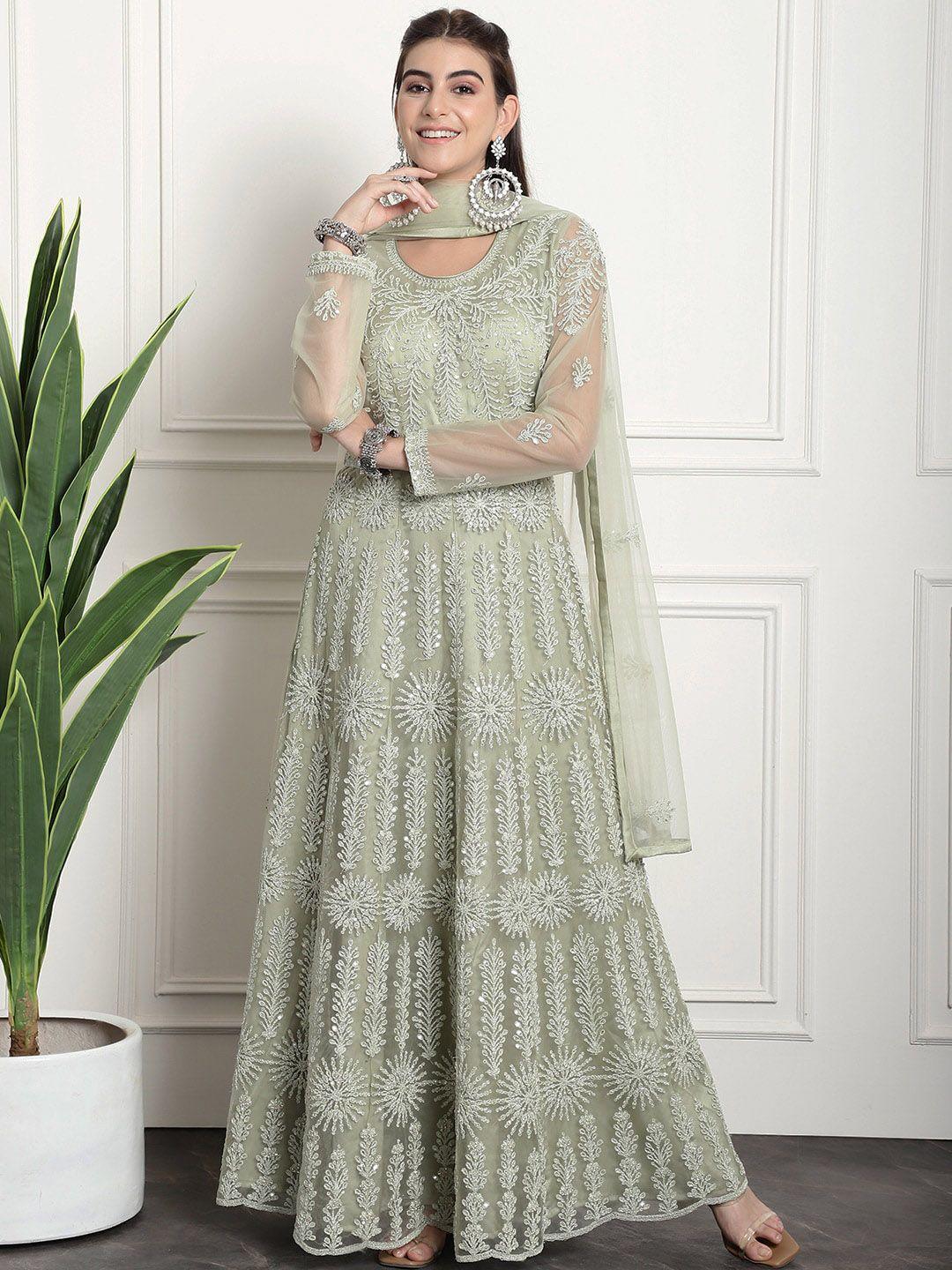 stylee lifestyle floral embroidered semi-stitched dress material