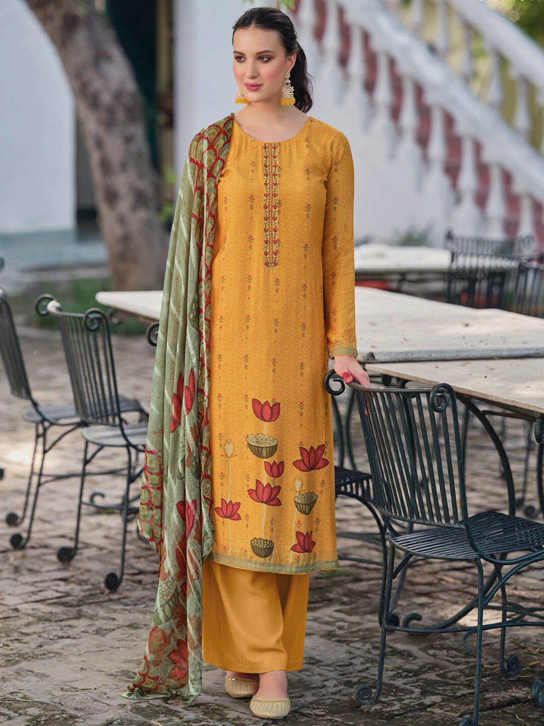 stylee lifestyle floral printed pure silk unstitched dress material
