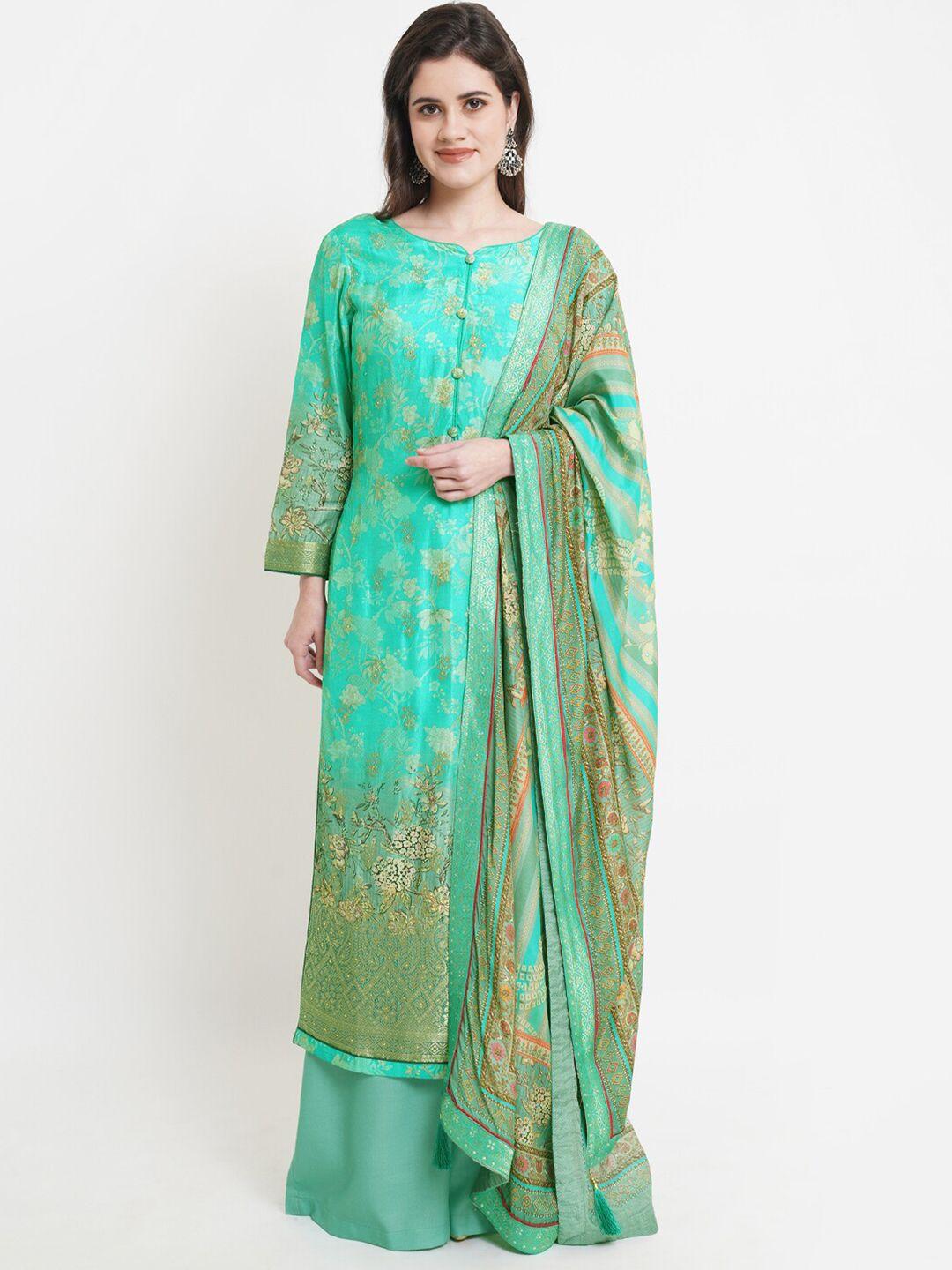 stylee lifestyle green & gold-toned digital printed unstitched dress material