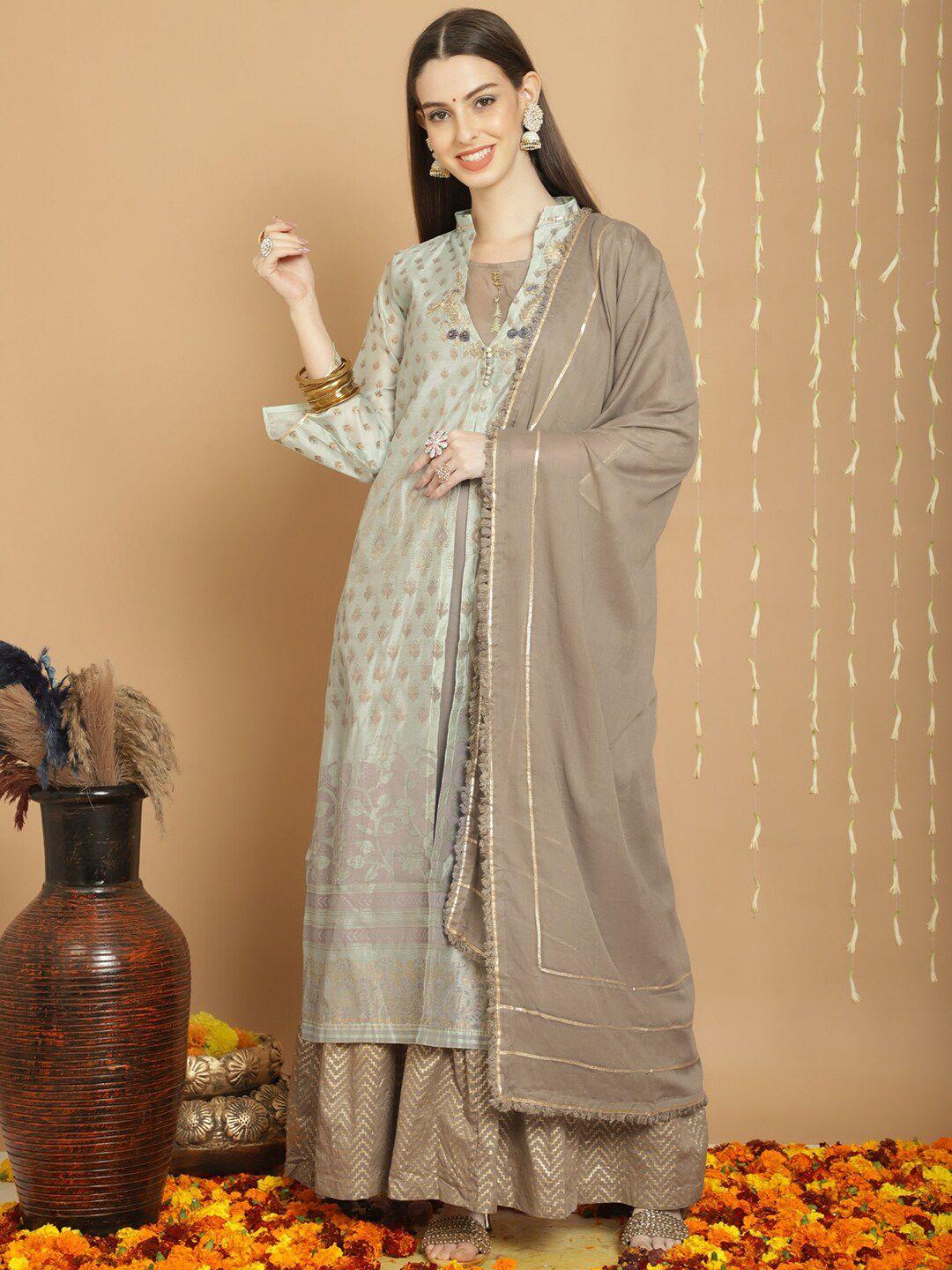 stylee lifestyle green embroidered art silk semi-stitched dress material