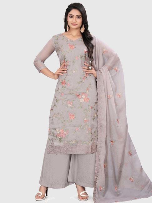 stylee lifestyle grey embroidered unstitched dress material