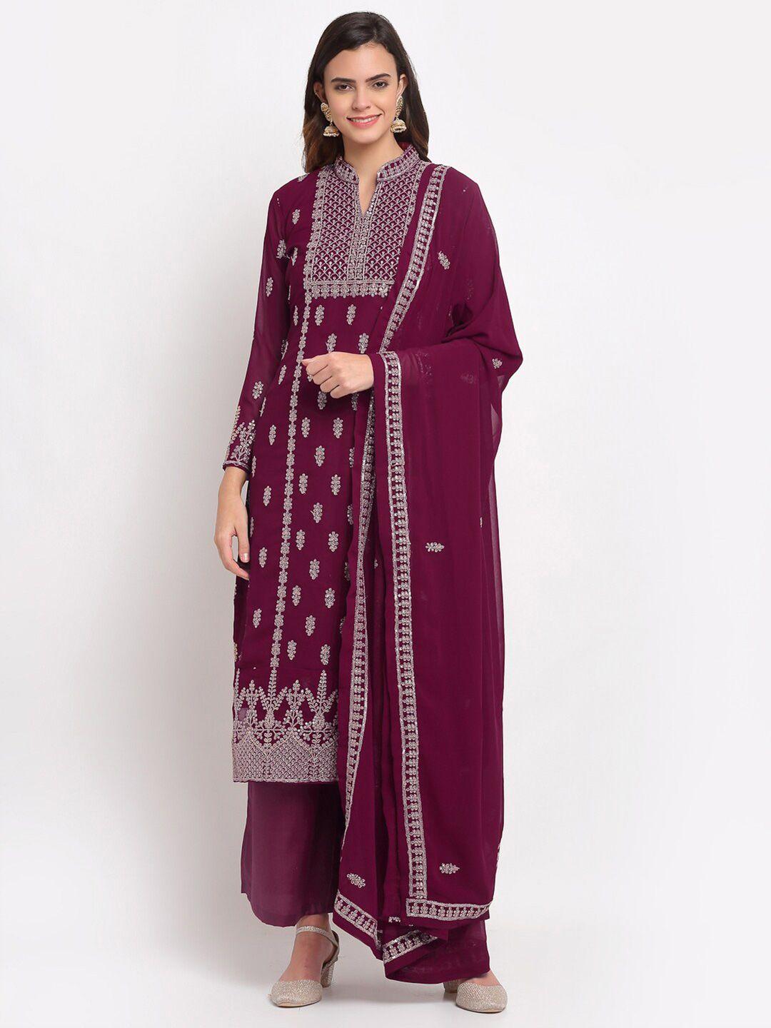 stylee lifestyle maroon & gold-toned embroidered semi-stitched dress material