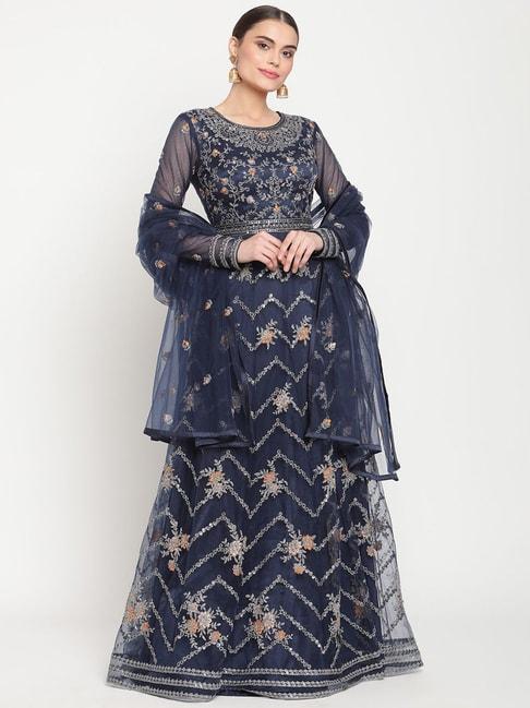 stylee lifestyle navy embroidered unstitched dress material
