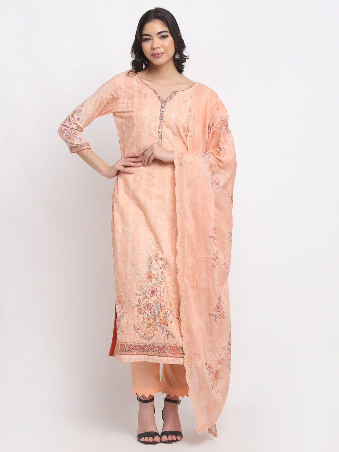 stylee lifestyle peach printed unstitched dress material