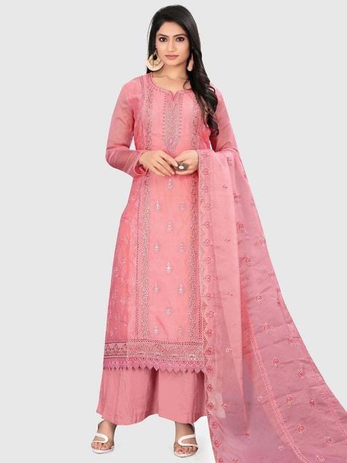 stylee lifestyle pink embroidered unstitched dress material