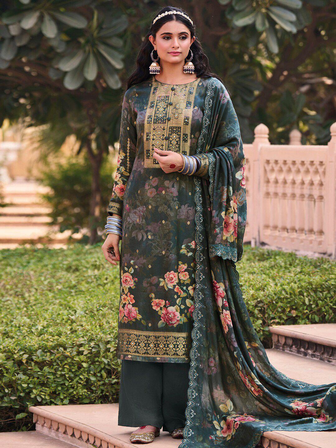 stylee lifestyle printed pure silk unstitched dress material