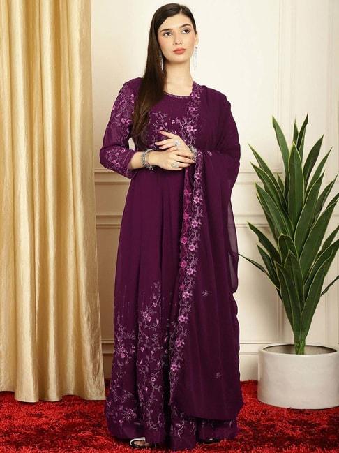 stylee lifestyle purple embroidered unstitched dress material